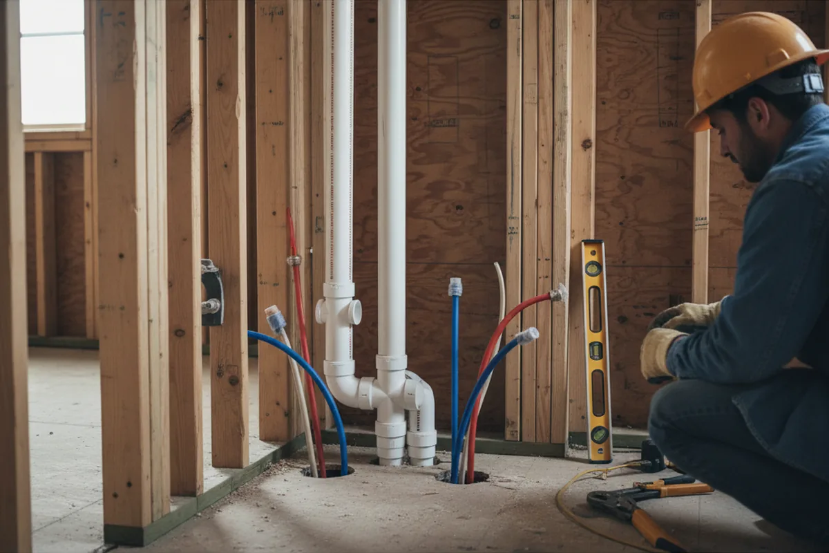 Drain and supply rough-in during Leak Detection in Nora Springs